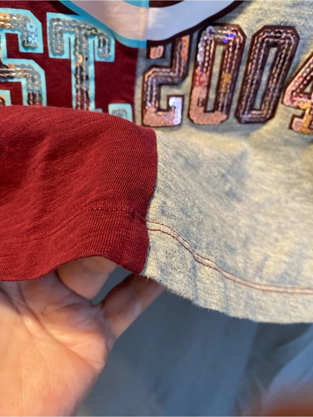 Justice Colorblock Red & Gray Cropped Tee with Smiley Graphic